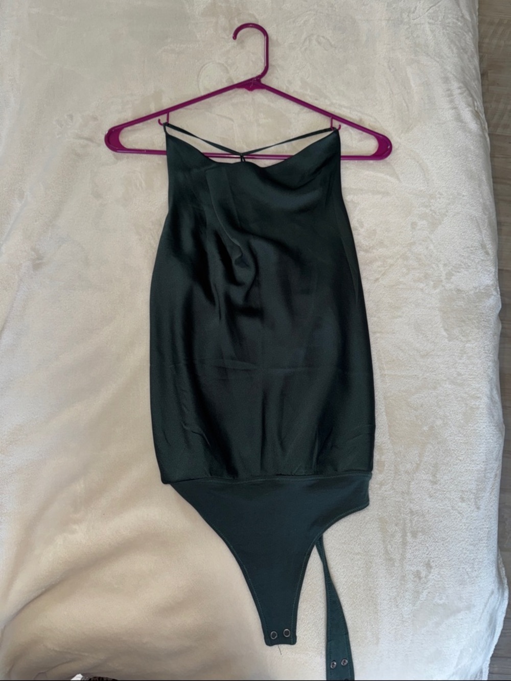 Hunter green Satin Bodysuit with Cowl Neckline